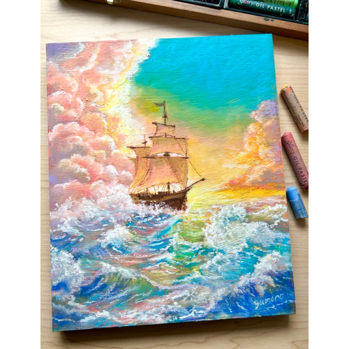 原画】夢見る景色を航海する 壁掛けパネル 風景画 海の絵 インテリア