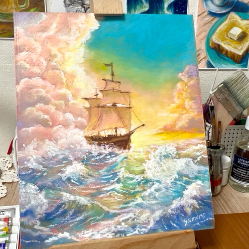 風景画 海 絵画 アート 海の絵 空 パステル 油絵 インテリア 自然 抽象