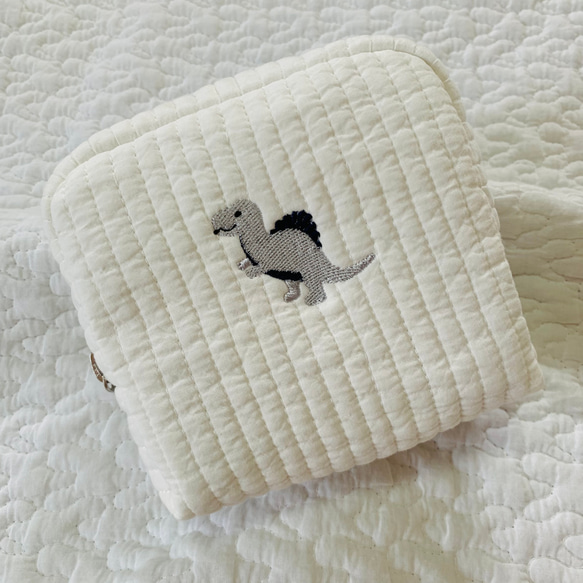 Sサイズ　ライヴリーダイナソー　選べる　minipouch ミニポーチ　ヌビ　コスメポーチ　サニタリーポーチ　恐竜刺繍　 2枚目の画像