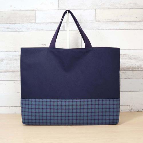 ピアノワッペン付き】 ファミリア風上品 グリーンチェック ネイビー