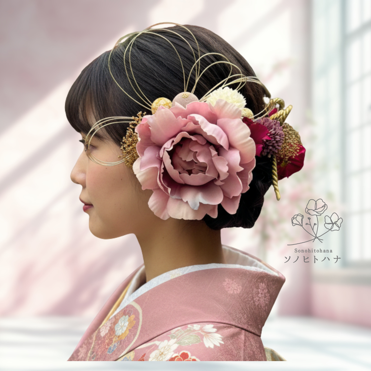 【結婚式・成人式・卒業式】ピンク×赤 大きな花の髪飾り｜振袖・袴・白無垢・色打掛に　KA-2503P 5,110円