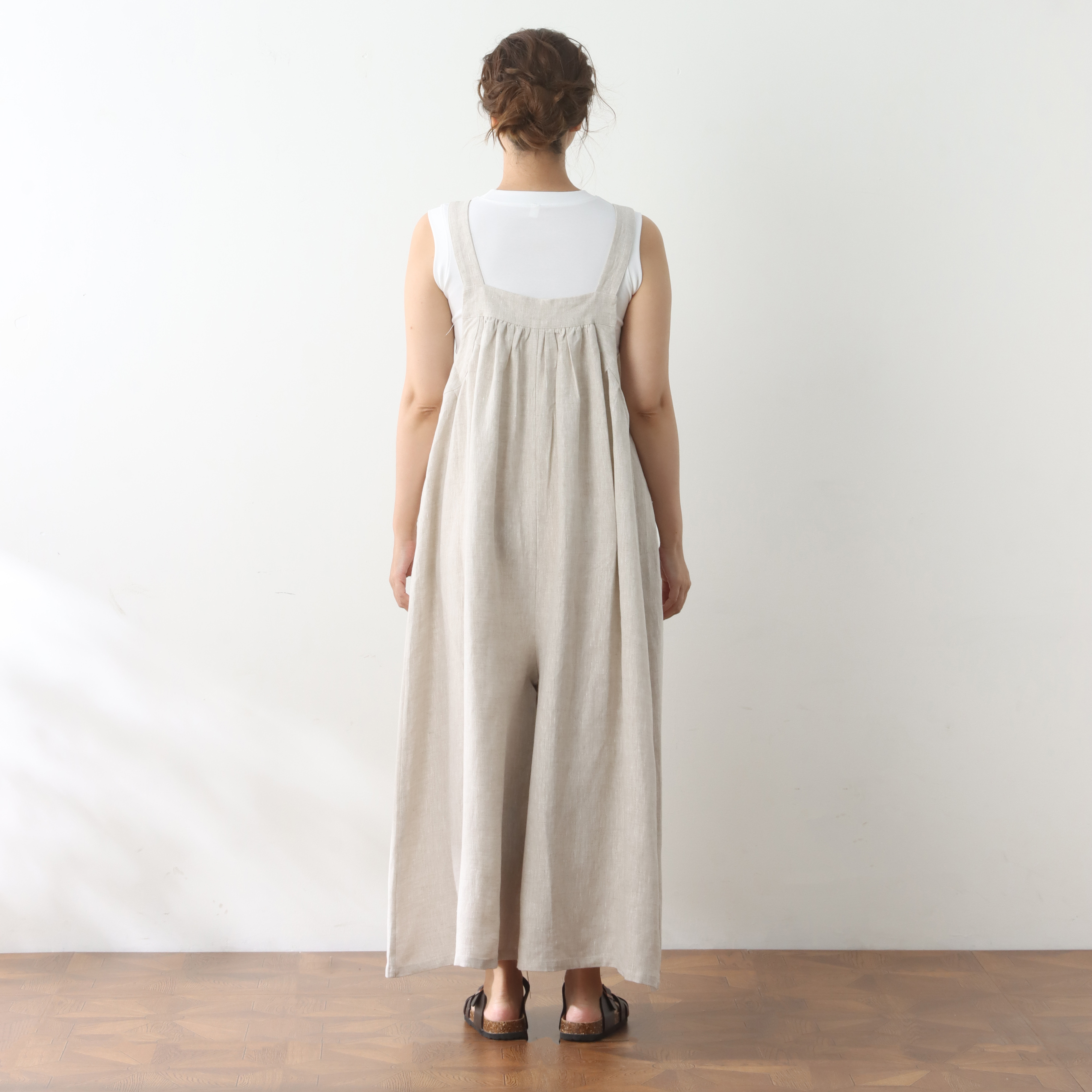 裾上げ無料♪サイズオーダー可♪全25色から　リネン100％　ゆったり　サロペットパンツ