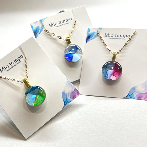 1点もの！】 アルコールインクアート1粒ネックレス 15mm ネックレス