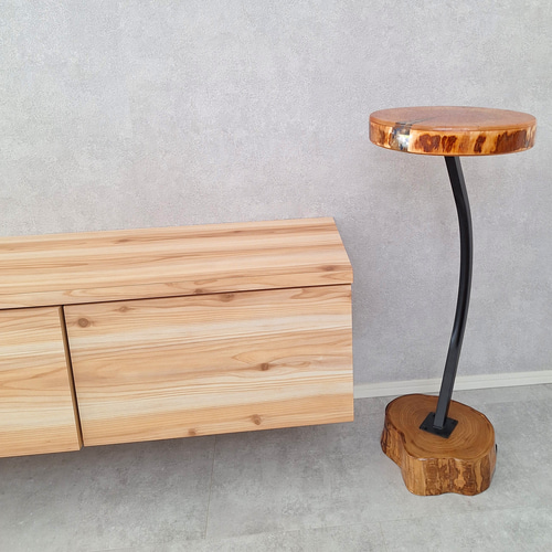 サイドテーブル栗と山桜ドライフラワーレジン