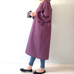 毎日の割烹着。しっかり素材で頼れる1枚。コットンリネンキャンバス『パープル』 5枚目の画像