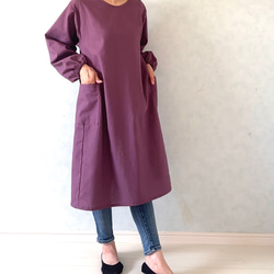 毎日の割烹着。しっかり素材で頼れる1枚。コットンリネンキャンバス『パープル』 6枚目の画像