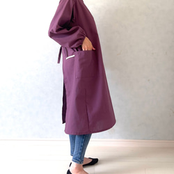 毎日の割烹着。しっかり素材で頼れる1枚。コットンリネンキャンバス『パープル』 4枚目の画像