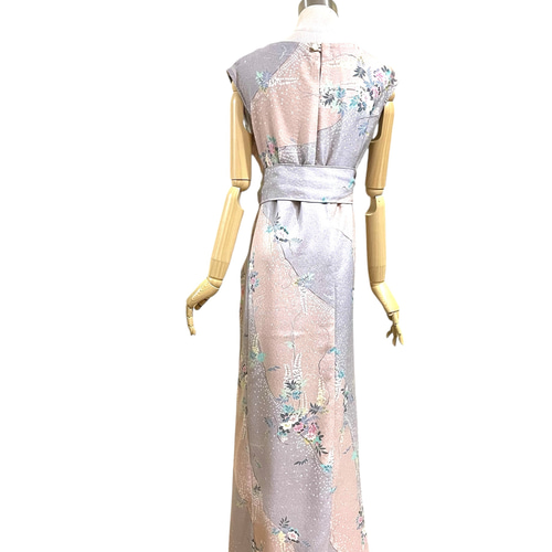 送料無料 着物 リメイク ゆったりなのにほっそりスタイル良く見える 花