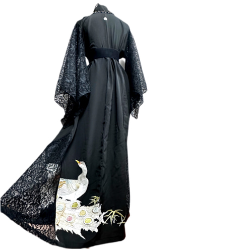 豪華！総刺繍 超ロング 留袖着物リメイク ドレス レース袖＆裾