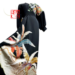 留袖×虎 着物リメイク コントラストドレス 和柄ワンピース 丈125