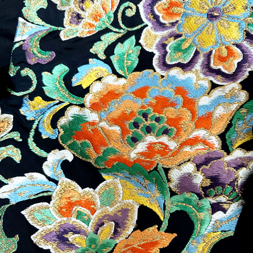 留袖 着物リメイク ドレス 左胸豪華帯地切替 和柄 ワンピース 松×花 丈