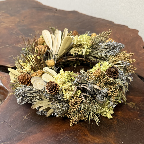ワイルドフラワー ドライフラワーリース 一点もの 直径230mm No.37