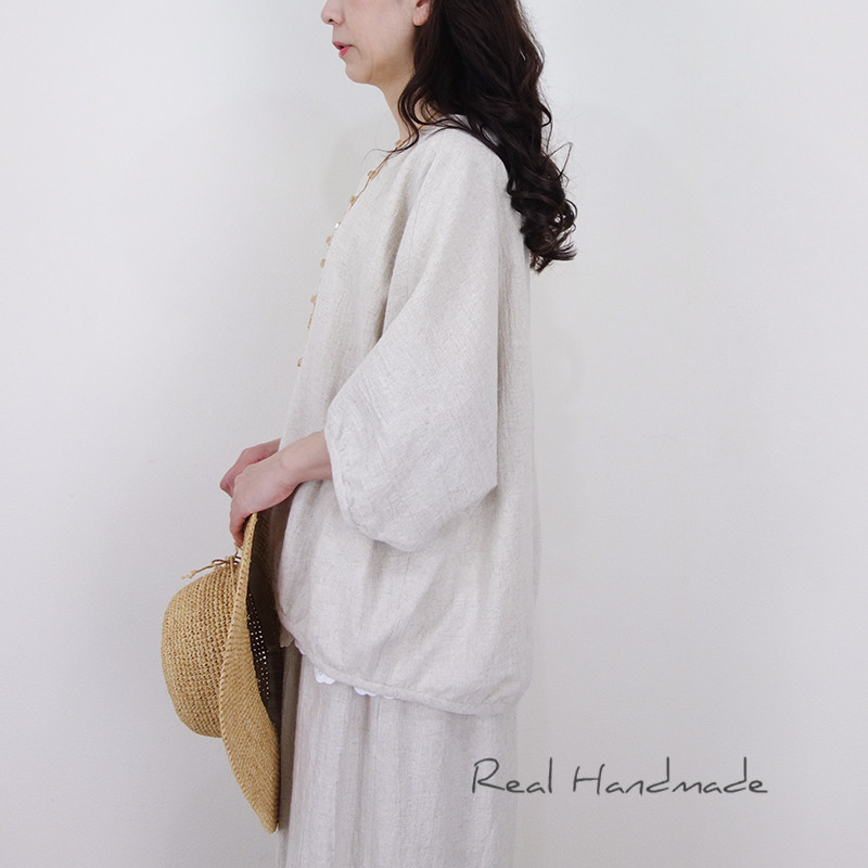 [予約販売] ワッシャーハーフリネンミルクベージュイレギュラーヘムプルオーバー（セットアップ可）
