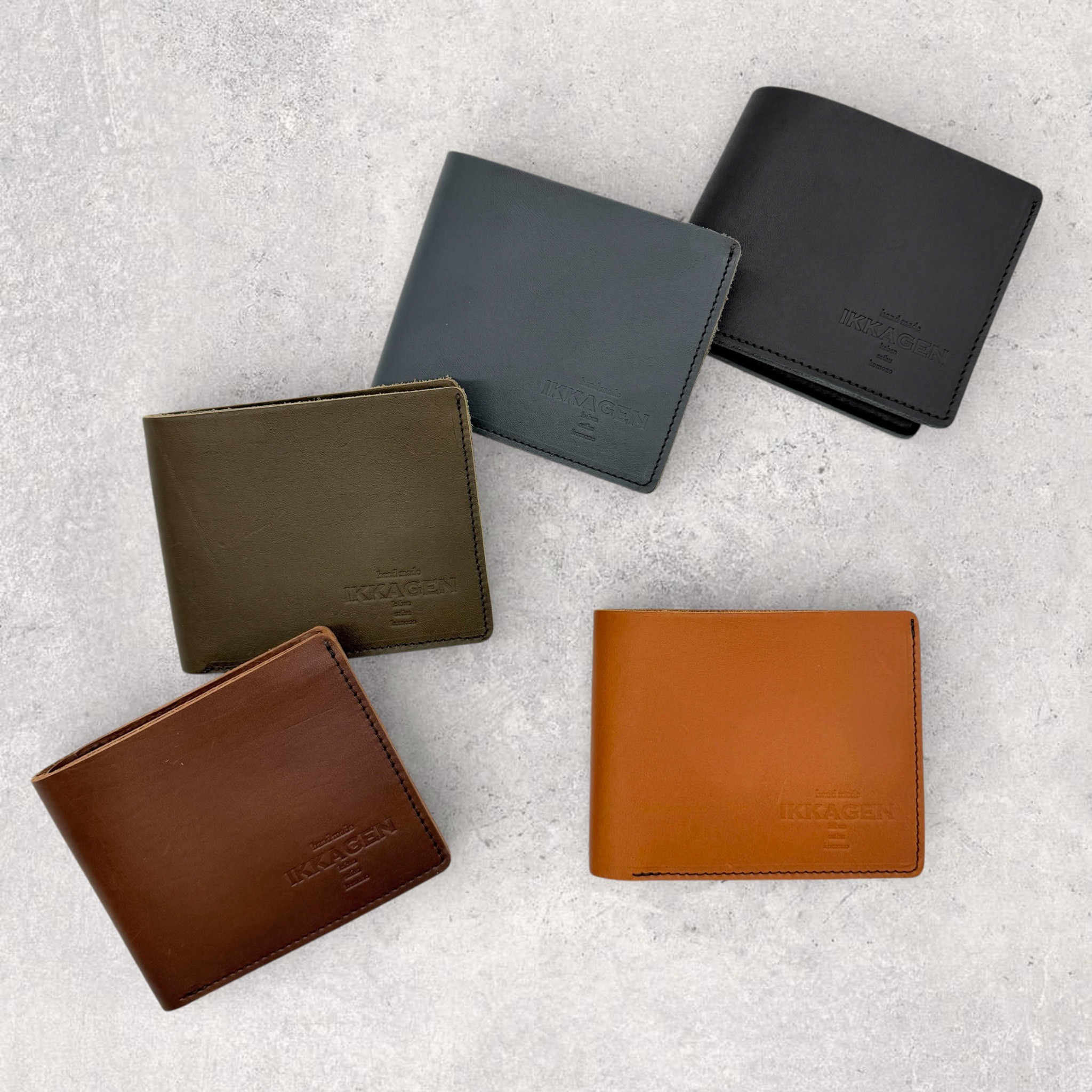 レザー2つ折りウォレット（ハンドメイド／ボックス型コインケース付き／カードポケット）