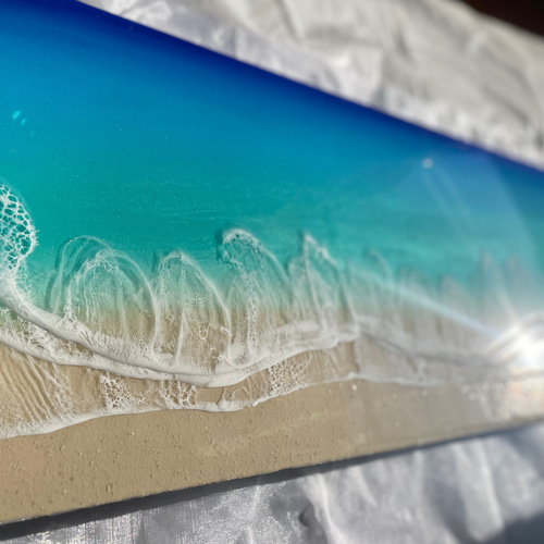 波3層 オーシャンレジン海アート 壁掛けアート ロングパネル リゾート