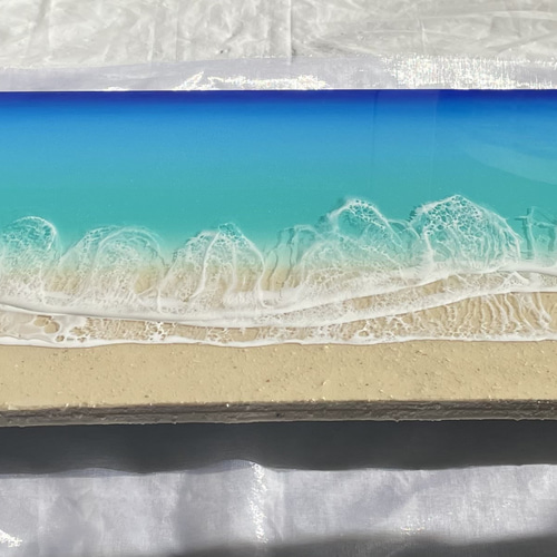 波3層 オーシャンレジン海アート 壁掛けアート ロングパネル リゾート