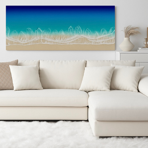 波3層 オーシャンレジン海アート 壁掛けアート ロングパネル リゾート