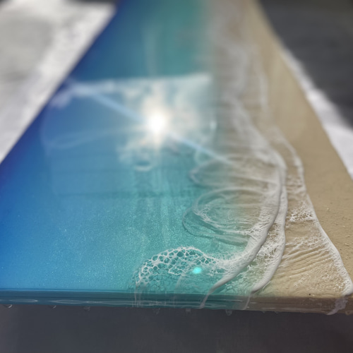 波3層 オーシャンレジン海アート 壁掛けアート ロングパネル リゾート