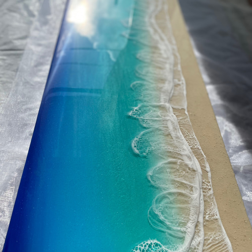 波3層　オーシャンレジン海アート　壁掛けアートロングパネル　W90㎝✖️H30㎝ 波3層 オーシャンレジン海アート 壁掛けアート ロングパネル リゾート