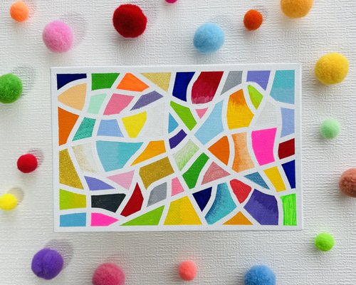 ハガキサイズ】モザイクアート タイル キャンバスアート カラフル