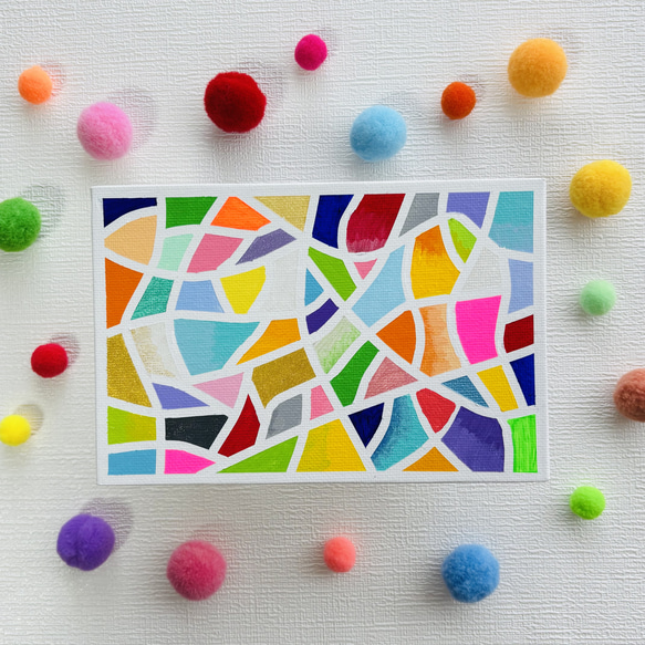 モザイクアート 小型キャンバス作品 ハガキサイズ】モザイクアート タイル キャンバスアート カラフル