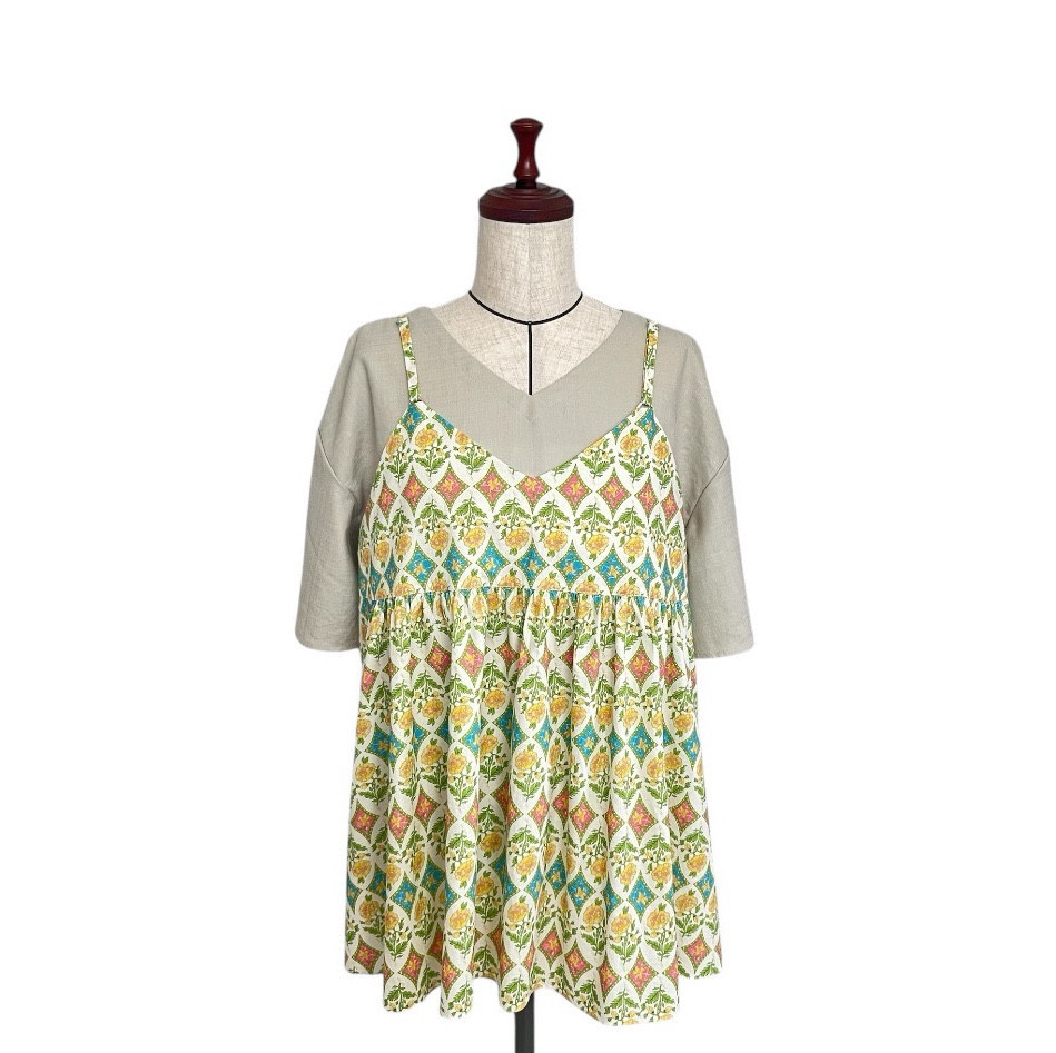 オーバーキャミ　アンティーク花柄　綿100%