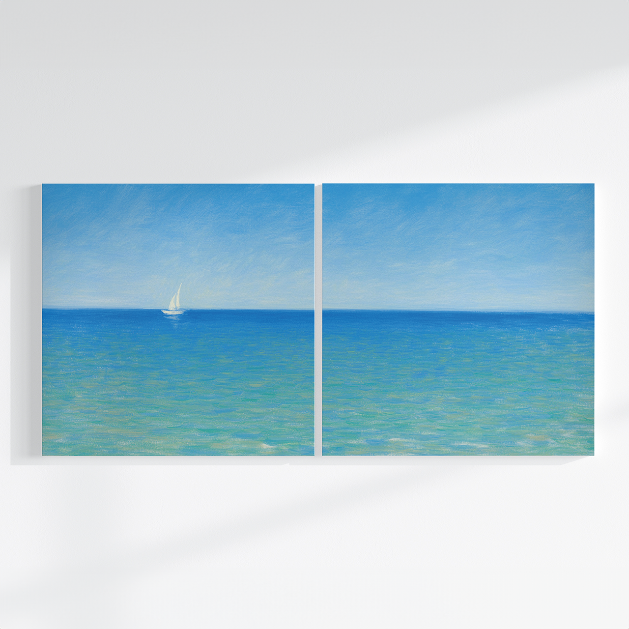 【2枚セット】キャンバスアート　夏の水平線　印象派　アブストラクト　抽象画　インテリア　北欧　ヨット