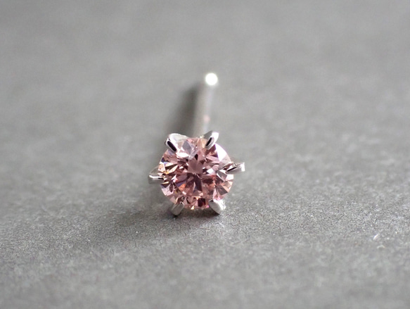 プラチナ 一粒ピンクダイヤ 片耳ピアス ピアス（スタッド・一粒 