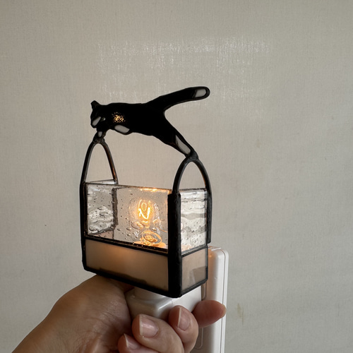 期間限定値下げ！ Chat noir 黒猫 おやすみライト 希少ガラス