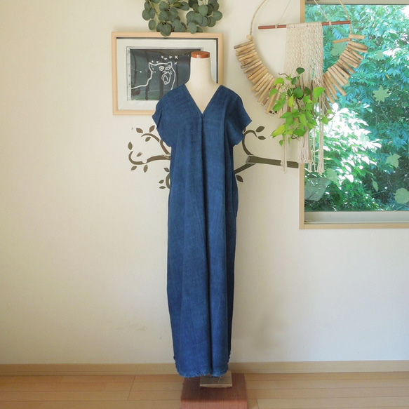 asana HEMP100% テロテロ 貫頭衣 ロング ワンピース○草木染め