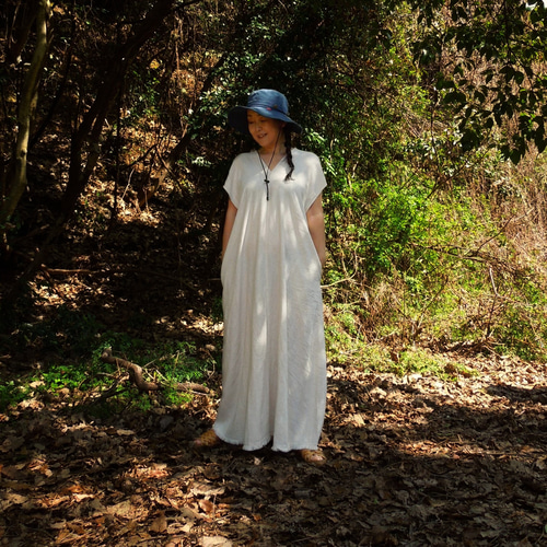 asana HEMP100% テロテロ 貫頭衣 ロング ワンピース○草木染め  