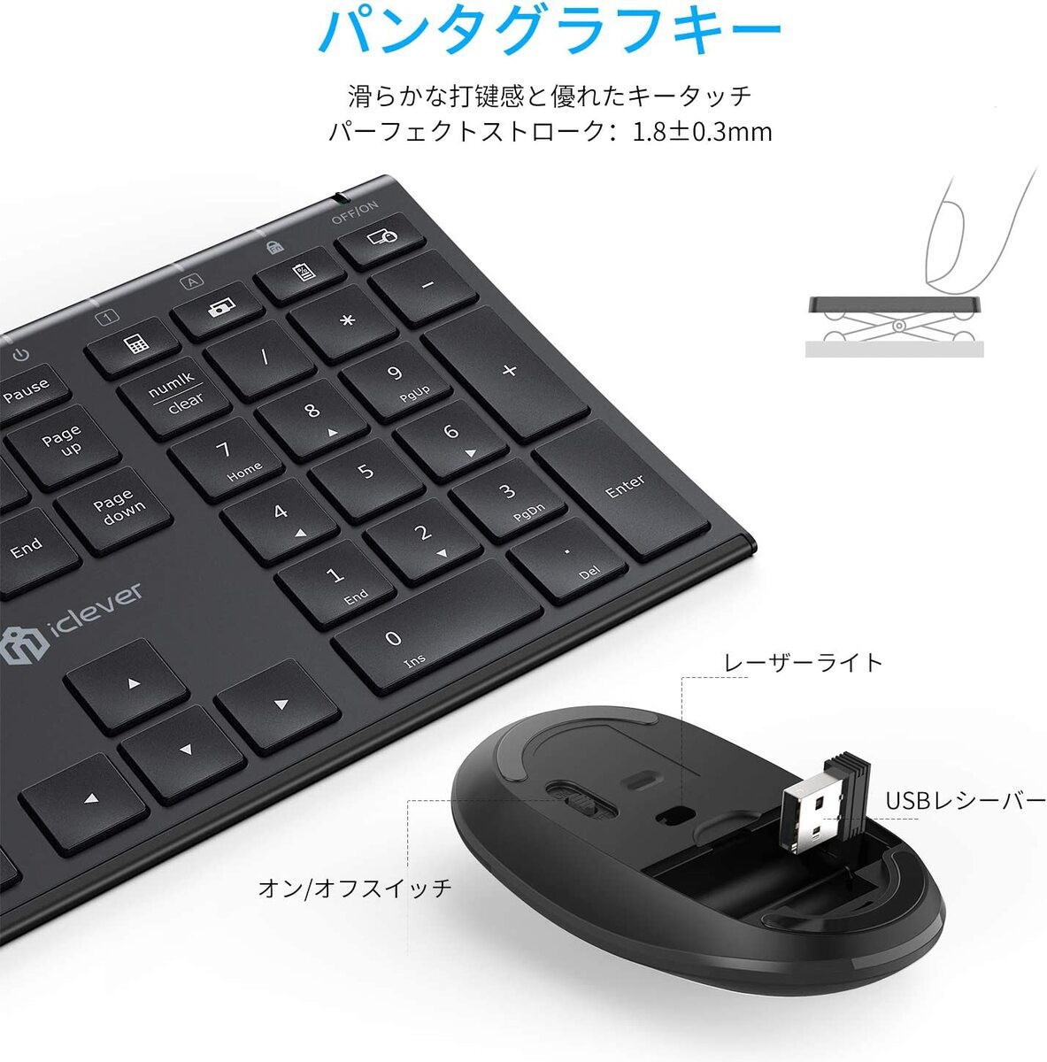 ワイヤレスキーボード マウスセット IC-BK23Comboシルバーホワイト ブラック 国内正規品 USBレシーバー共有