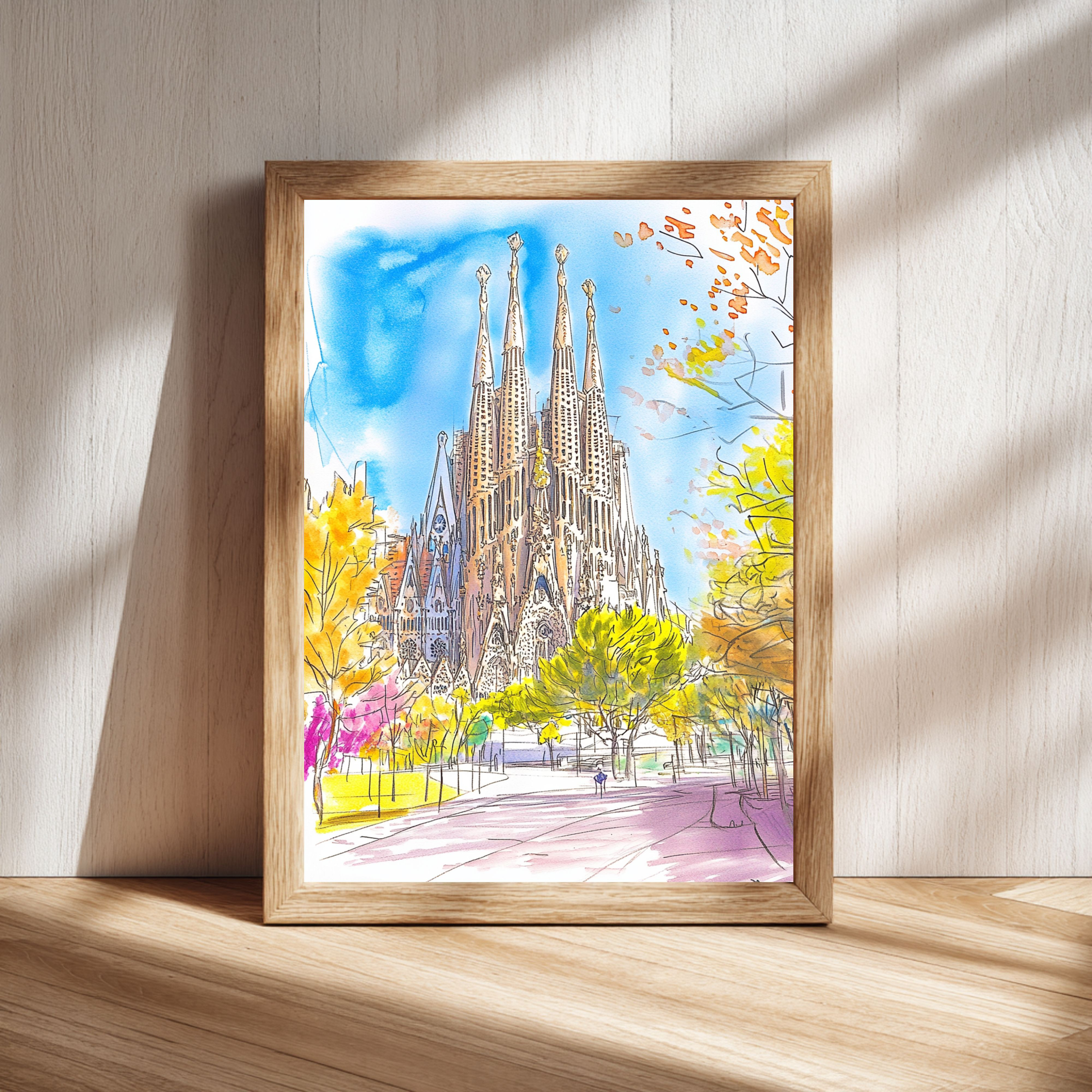 カラフルなサグラダ・ファミリアのスケッチアート バルセロナ｜建築美