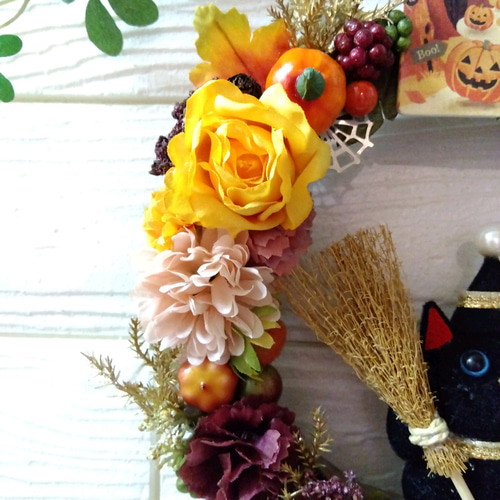 猫大好きハロウィン 造花リース 猫大好きハロウィン 造花リース