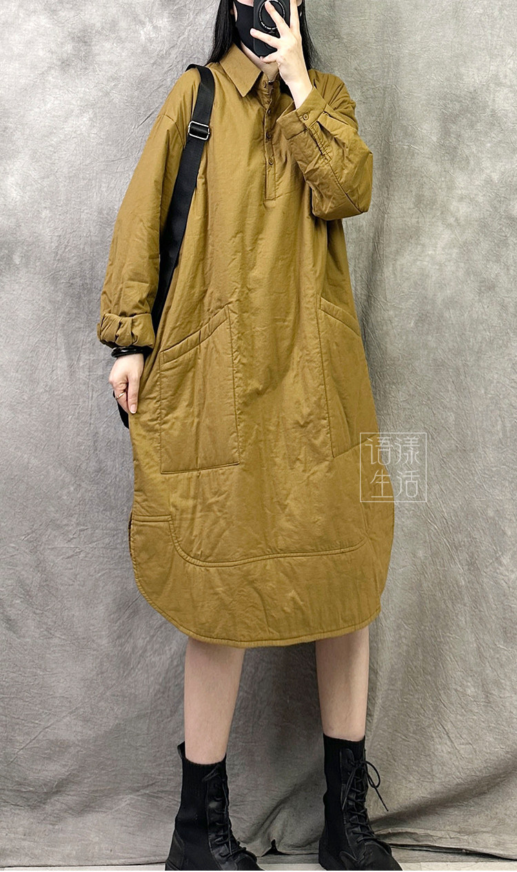 レトロなミディアム丈の衛衣スカート新型秋冬用綿挟みストレートワンピースゆったり大判カジュアル