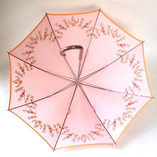 晴雨兼用 日傘 長傘 】『淡いピンクの小さな花の刺繍傘』 傘・日傘 桃