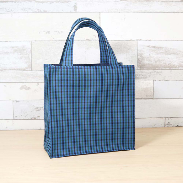 ミニ ファミリア風 ブルーグリーンチェック ネイビー 紙袋型