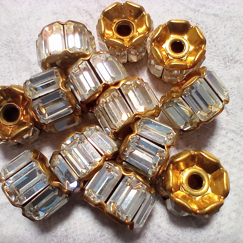 9×7mm ヴィンテージスワロフスキーバゲットロンデル（クリアゴールド