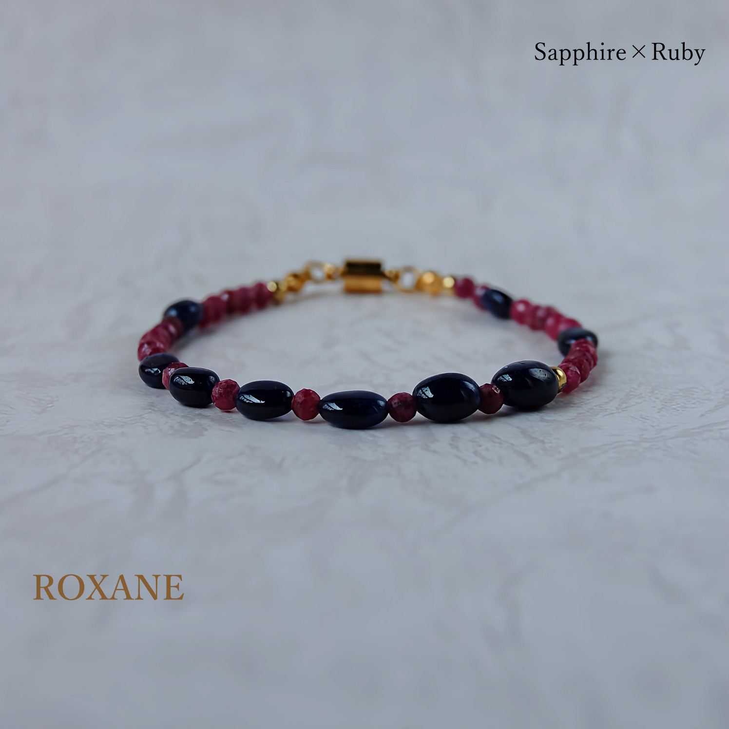 【炎誓】　サファイア×ルビー　天然石ブレスレット　【金属アレルギー対応】
