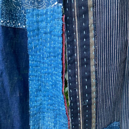 藍染絣パッチワークショートパンツ襤褸古布リメイク 藍染絣パッチワークショートパンツ襤褸古布リメイク