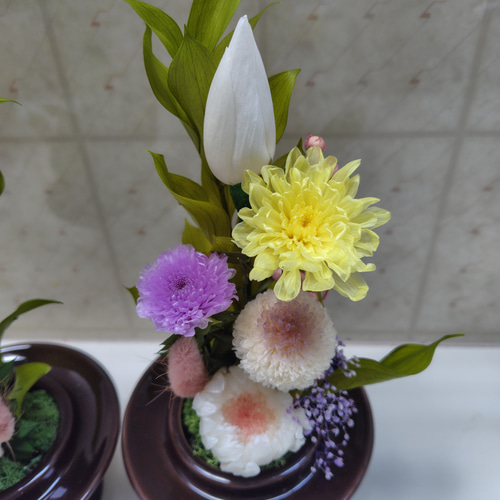 仏花ガラスドーム大対プリザーブドフラワー 送料無料】豪華なガラスドーム仏花（大） プリザーブドフラワー