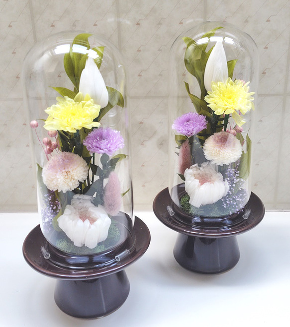 プリザーブドフラワー 仏花 ガラスドーム大 対 豪華 御供