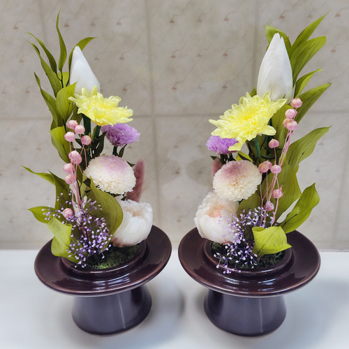 プリザーブドフラワー 仏花 ガラスドーム大 対 豪華 御供