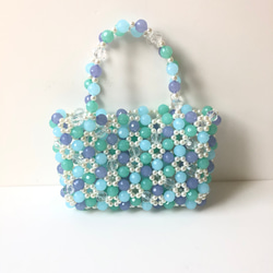 お花のビーズバッグ 【ocean flowers】：milky blue mix