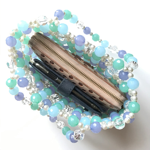 お花のビーズバッグ 【ocean flowers】：milky blue mix ハンドバッグ