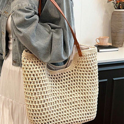 新入荷 中空 トートバッグ レディース 大容量 ストロー 編み ハンドバッグ ショルダーバッグ ヴィンテージ トラベル 14枚目の画像