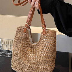 新入荷 中空 トートバッグ レディース 大容量 ストロー 編み ハンドバッグ ショルダーバッグ ヴィンテージ トラベル 3枚目の画像