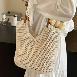 新入荷 中空 トートバッグ レディース 大容量 ストロー 編み ハンドバッグ ショルダーバッグ ヴィンテージ トラベル 6枚目の画像
