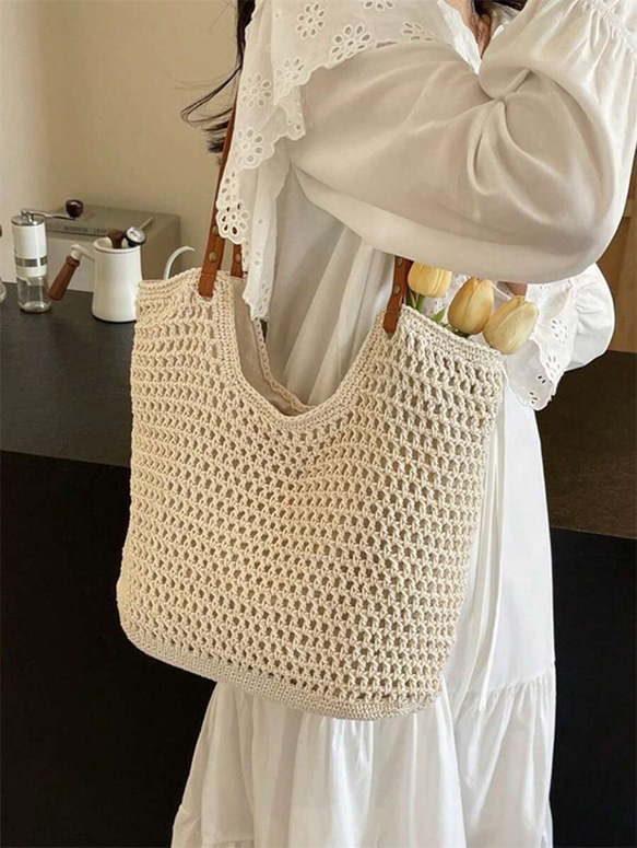 新入荷 中空 トートバッグ レディース 大容量 ストロー 編み ハンドバッグ ショルダーバッグ ヴィンテージ トラベル 6枚目の画像