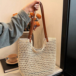 新入荷 中空 トートバッグ レディース 大容量 ストロー 編み ハンドバッグ ショルダーバッグ ヴィンテージ トラベル 10枚目の画像